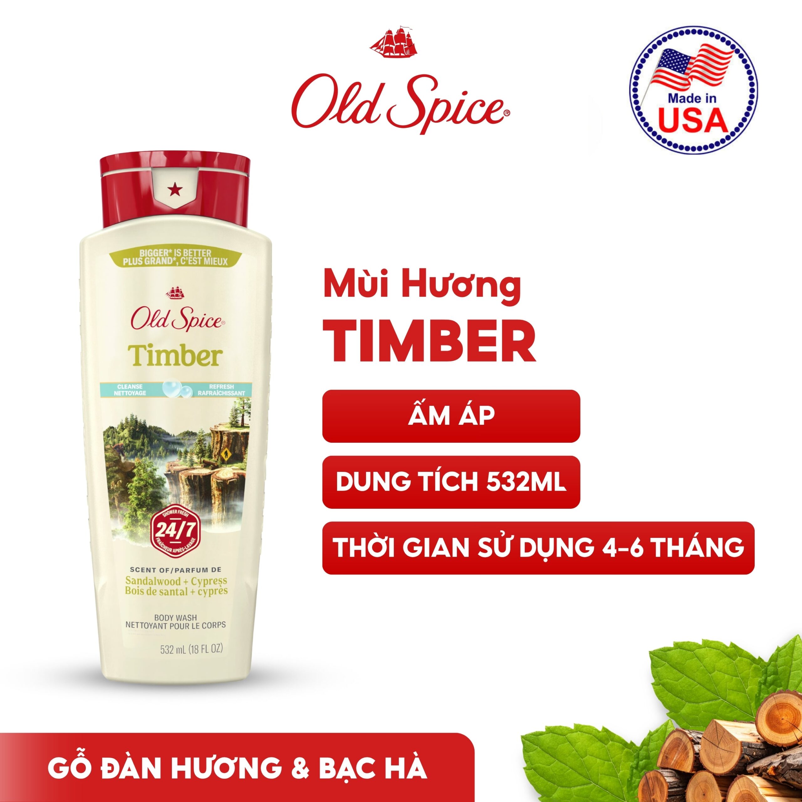 Sữa Tắm Old Spice - Mùi Hương Timber 532ml
